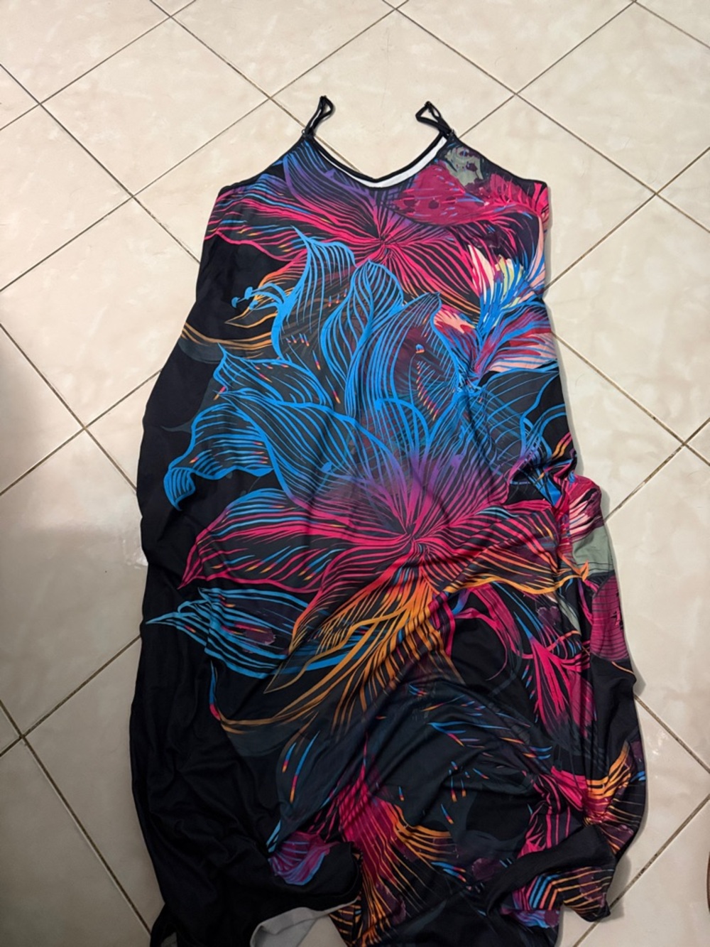 Sleeveless Maxi Dress with Vibrant Floral Print - Black/Multi